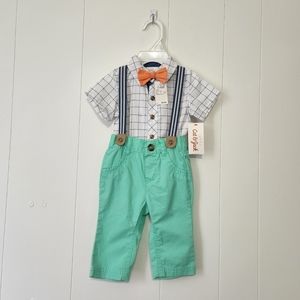 Cat & Jack baby boy formal pants, shirt, suspenders, and tie outfit